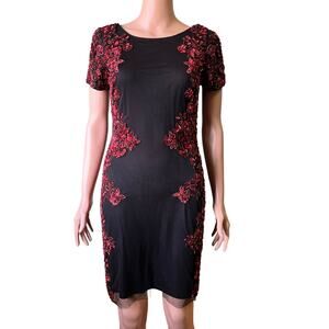 Aidan Mattox Bodycon Sequins Dress 6 Glam Floral Cocktail Party Date Sexy Luxe